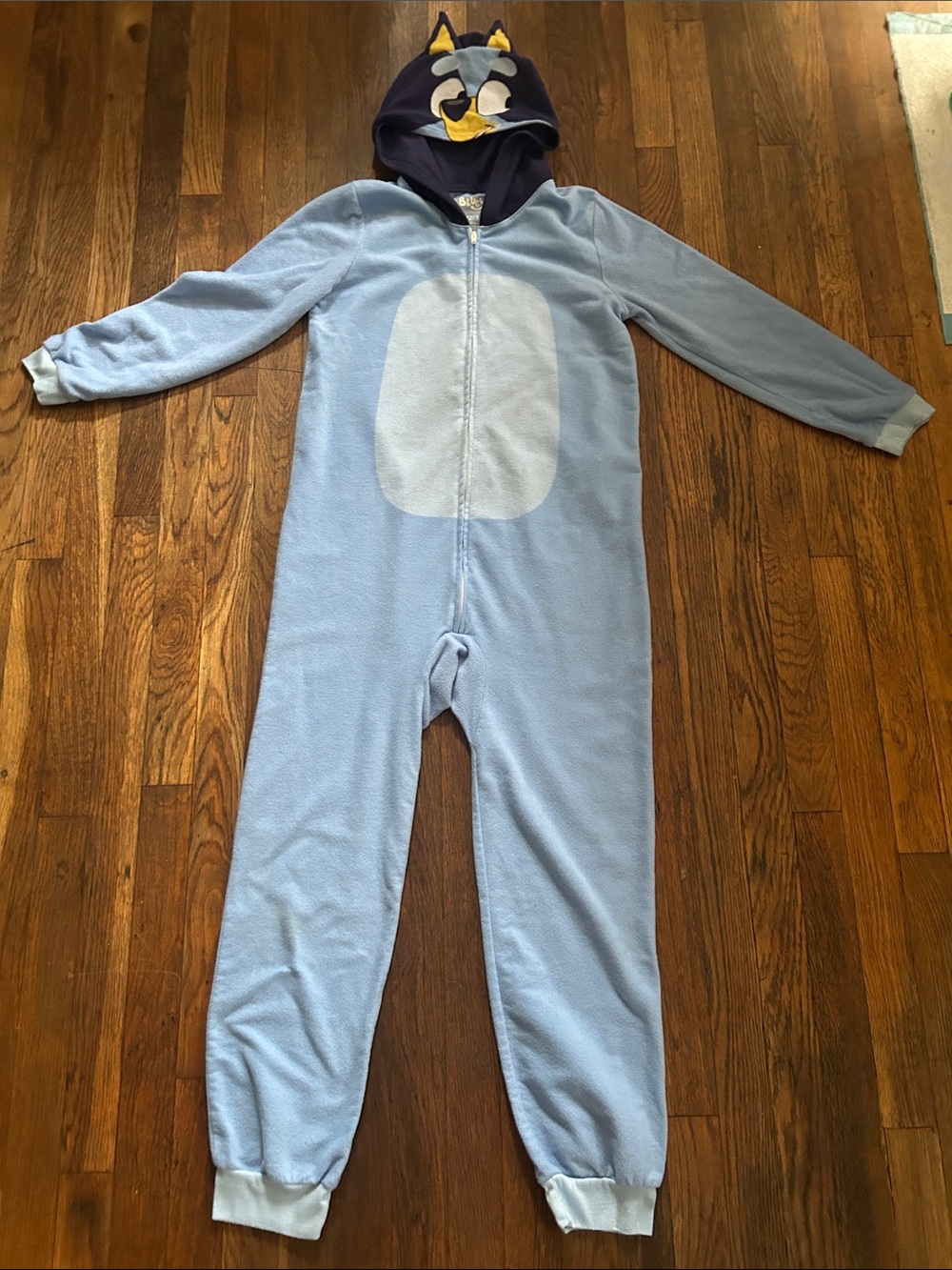 Light Blue Hooded Kids One-Piece Footie with Bluey Hood